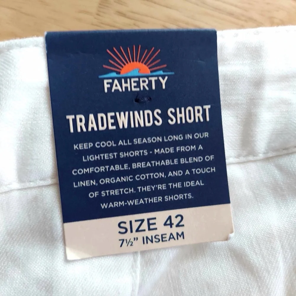 Faherty Tradewinds Mens Cream Linen Blend Shorts Size 42 X 7.5